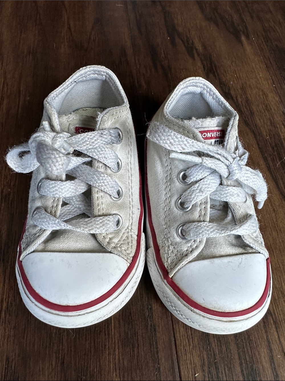 Converse Lace-Up Sneakers in White with Red Trim
